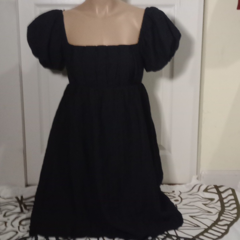 Solid Square-Neck Pleated Babydoll Dress, Medium - image 4